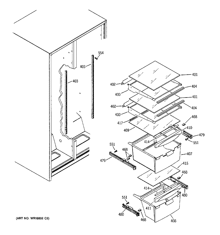 FRESH FOOD SHELVES Diagram and Parts List for GSG20IEMBFWW  General Electric Refrigerator