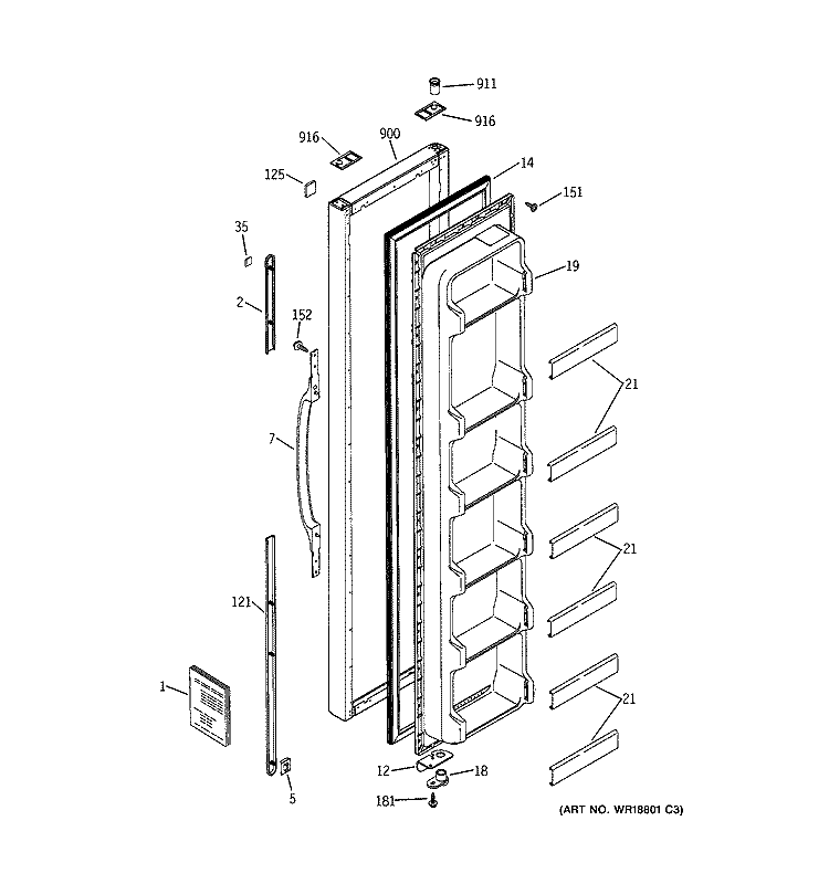 FREEZER DOOR Diagram and Parts List for GSG22KBMBFWW  General Electric Refrigerator
