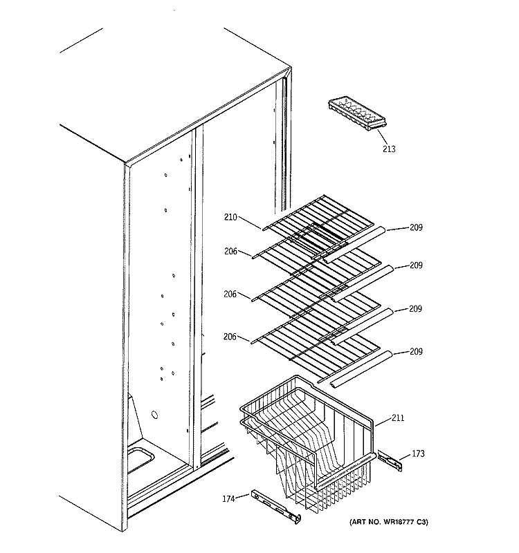 FREEZER SHELVES Diagram and Parts List for GSG22KBMBFWW  General Electric Refrigerator