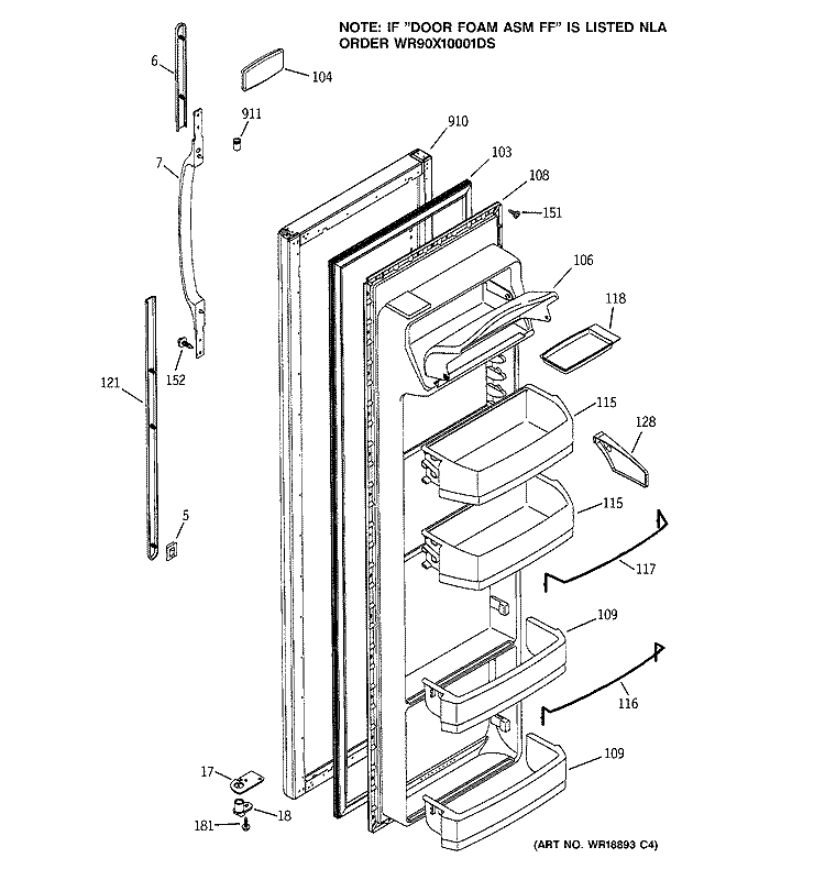 FRESH FOOD DOOR Diagram and Parts List for GSG22KBMCFBB  General Electric Refrigerator