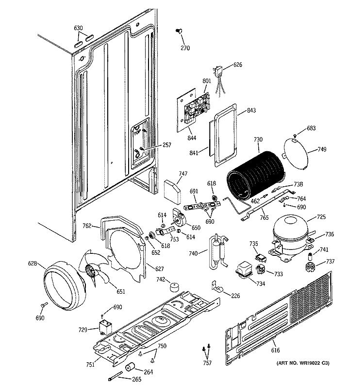 SEALED SYSTEM & MOTHER BOARD Diagram and Parts List for GSG22KBMCFBB  General Electric Refrigerator