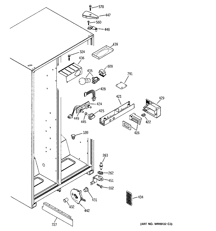 FRESH FOOD SECTION Diagram and Parts List for GSG22KBMDFBB  General Electric Refrigerator