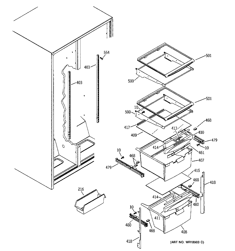 FRESH FOOD SHELVES Diagram and Parts List for GSG22KEMBFBB  General Electric Refrigerator