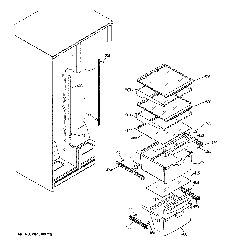 FRESH FOOD SHELVES Diagram and Parts List for GSS25JFMCWW  General Electric Refrigerator