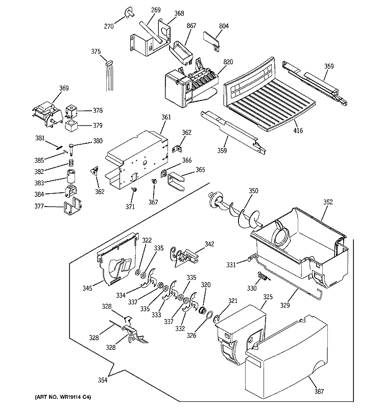 ICE MAKER & DISPENSER Diagram and Parts List for GSS25JFMCWW  General Electric Refrigerator