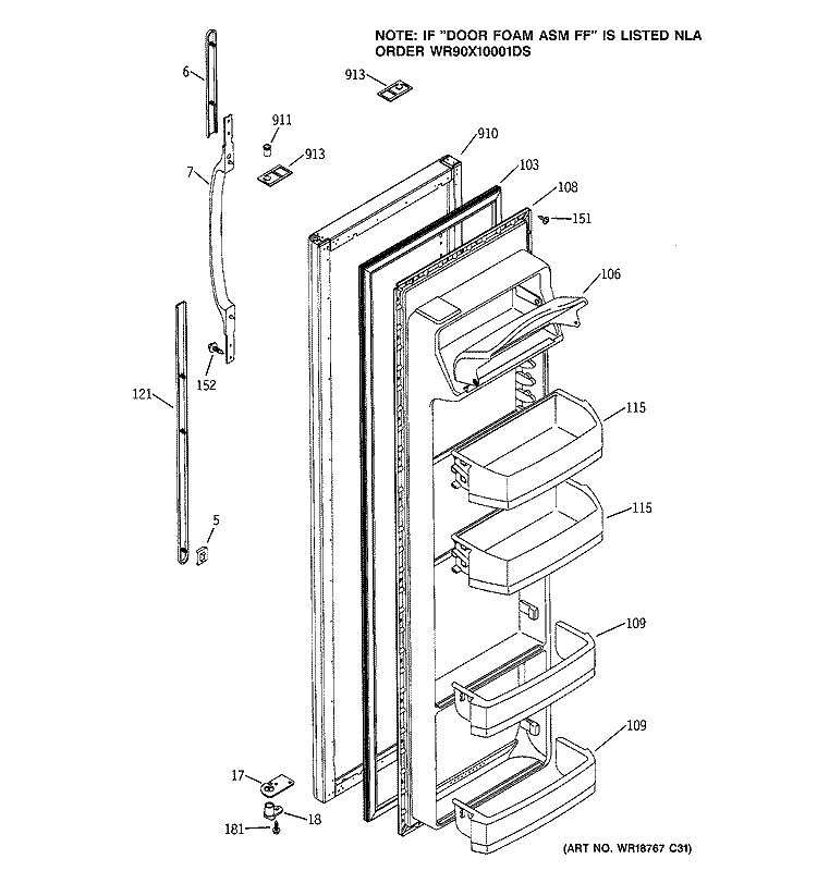 FRESH FOOD DOOR Diagram and Parts List for GSS20DBMAWW  General Electric Refrigerator