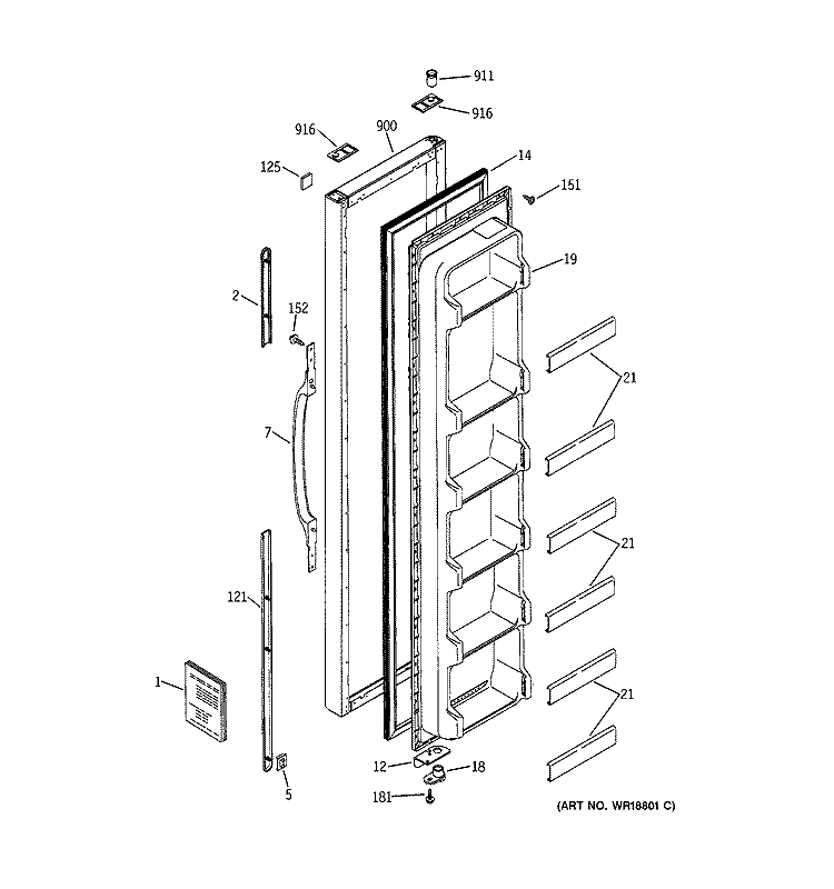 FREEZER DOOR Diagram and Parts List for GSS20DBMBWW  General Electric Refrigerator