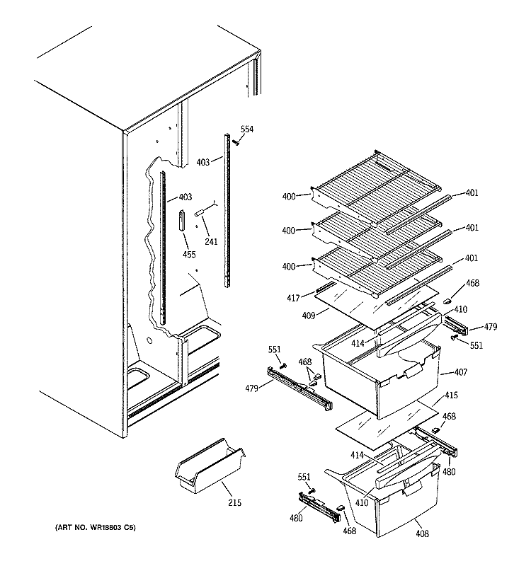 FRESH FOOD SHELVES Diagram and Parts List for GSS20DBMDWW  General Electric Refrigerator