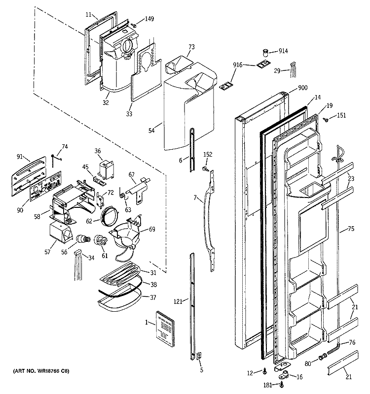 FREEZER DOOR Diagram and Parts List for GSS22KGMBBB  General Electric Refrigerator