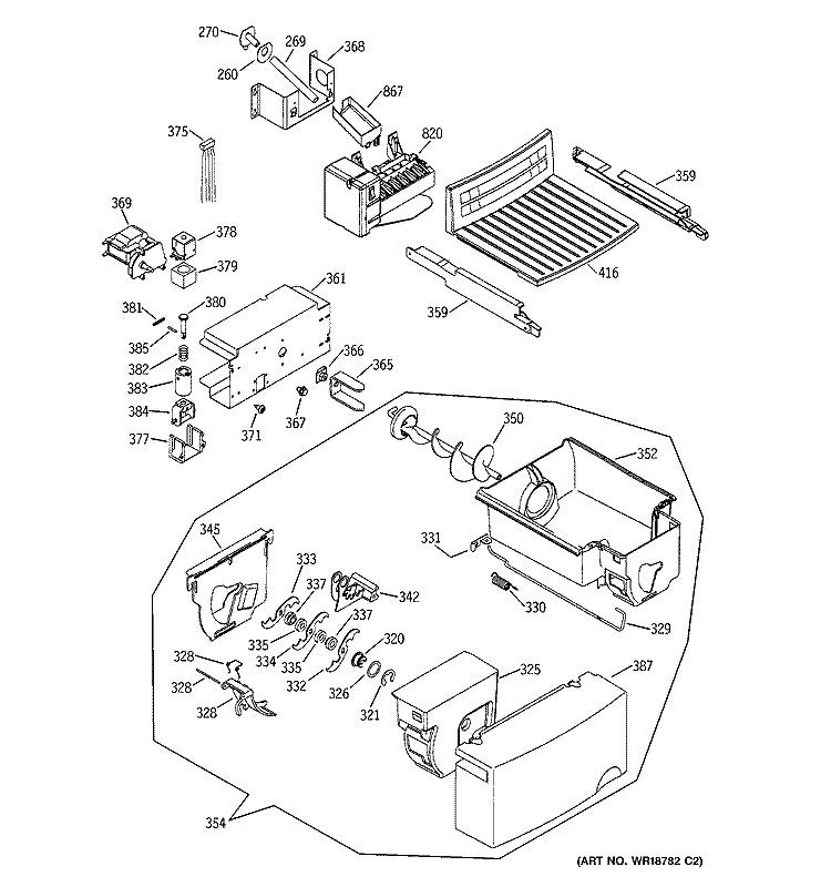 ICE MAKER & DISPENSER Diagram and Parts List for GSS22KGMBBB  General Electric Refrigerator