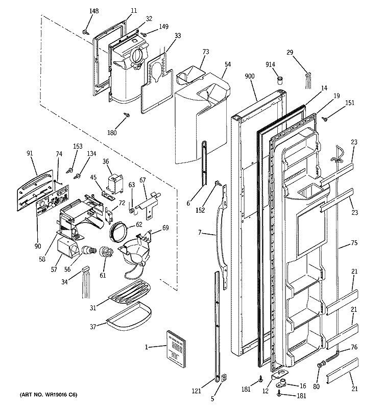 FREEZER DOOR Diagram and Parts List for GSS22KGMCBB  General Electric Refrigerator