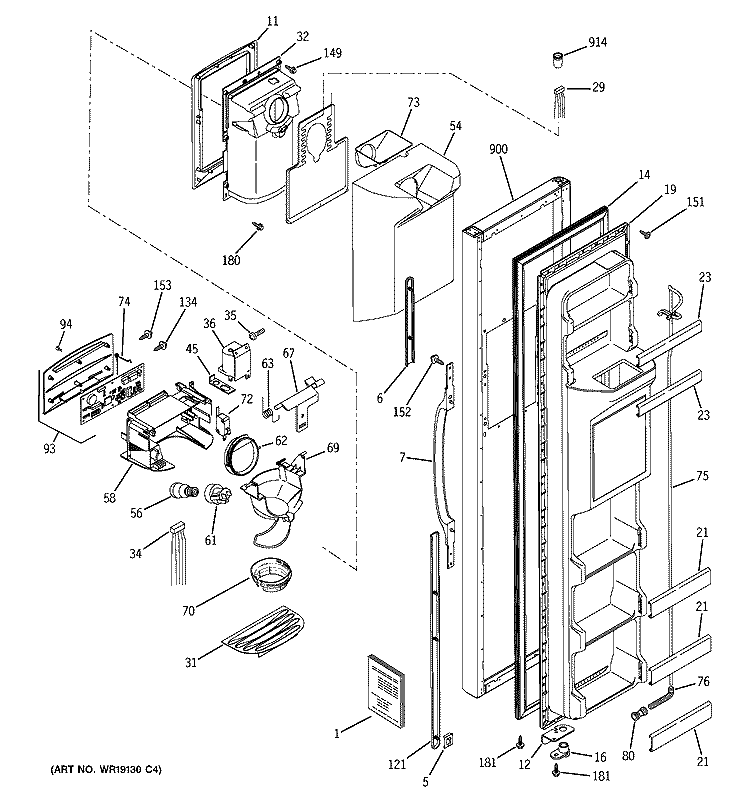 FREEZER DOOR Diagram and Parts List for GSS22KGMDBB  General Electric Refrigerator