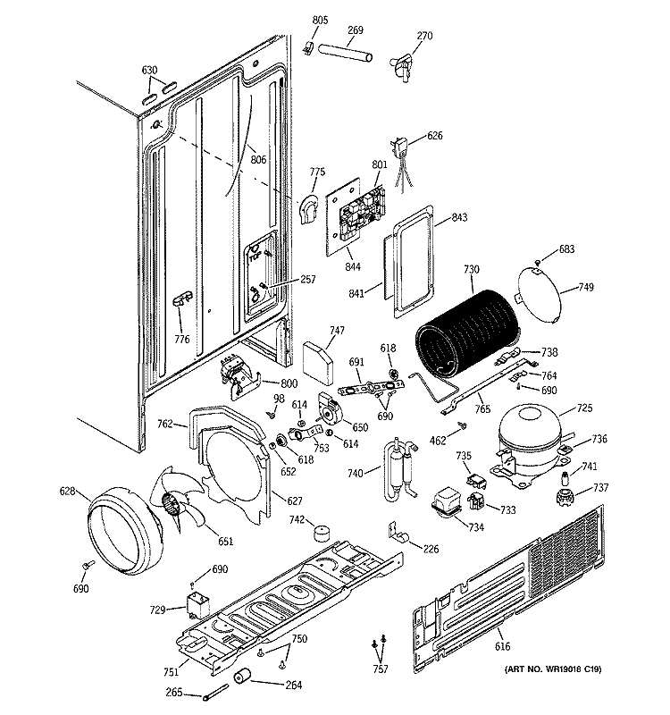 SEALED SYSTEM & MOTHER BOARD Diagram and Parts List for GSS22SGMCBS  General Electric Refrigerator