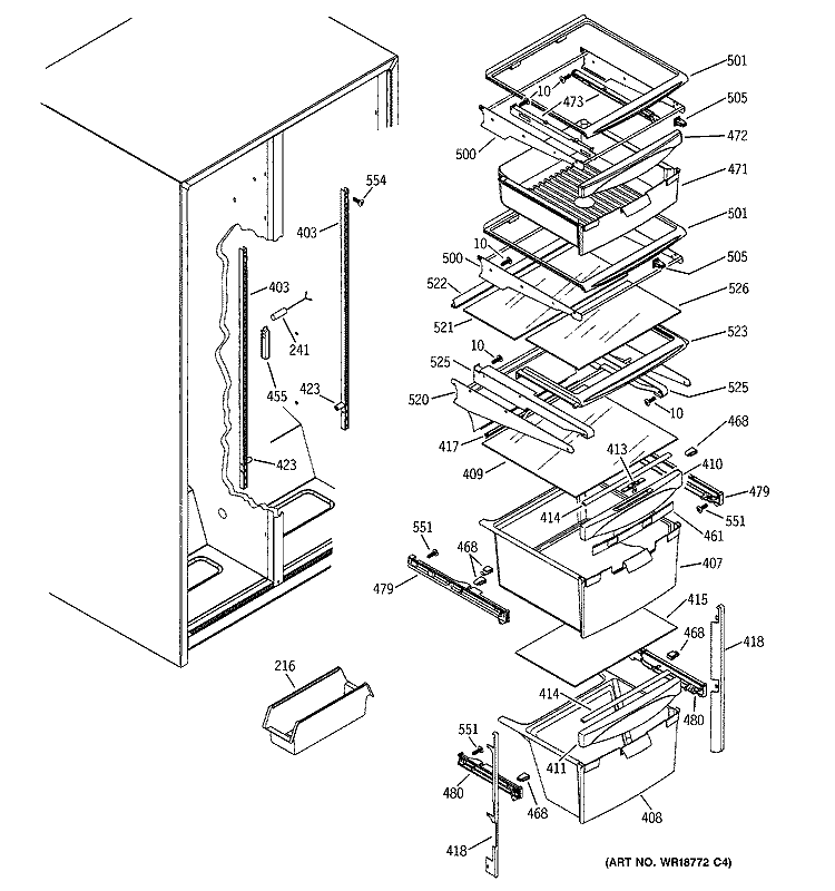 FRESH FOOD SHELVES Diagram and Parts List for GSS22SGMDBS  General Electric Refrigerator