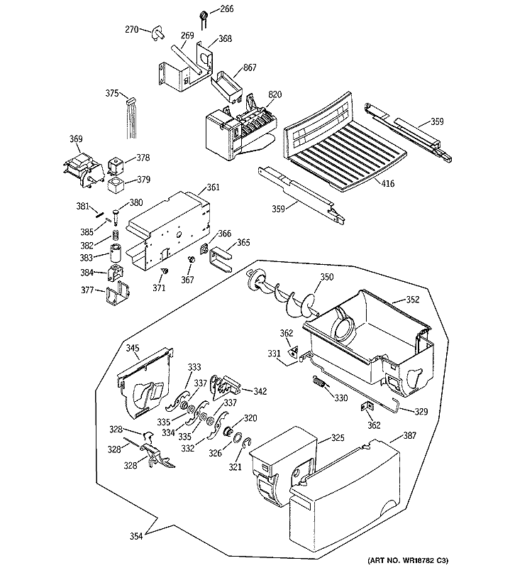 ICE MAKER & DISPENSER Diagram and Parts List for GSS22VGMBCC  General Electric Refrigerator