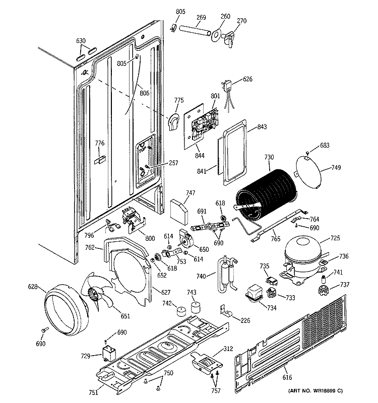 SEALED SYSTEM & MOTHER BOARD Diagram and Parts List for GSS25JFMBCC  General Electric Refrigerator