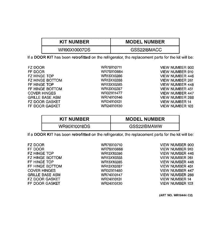 REPLACEMENT PARTS LIST Diagram and Parts List for GSS22IBMACC  General Electric Refrigerator