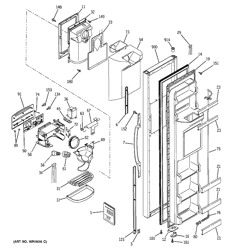 FREEZER DOOR Diagram and Parts List for GSS22JFMCWW  General Electric Refrigerator