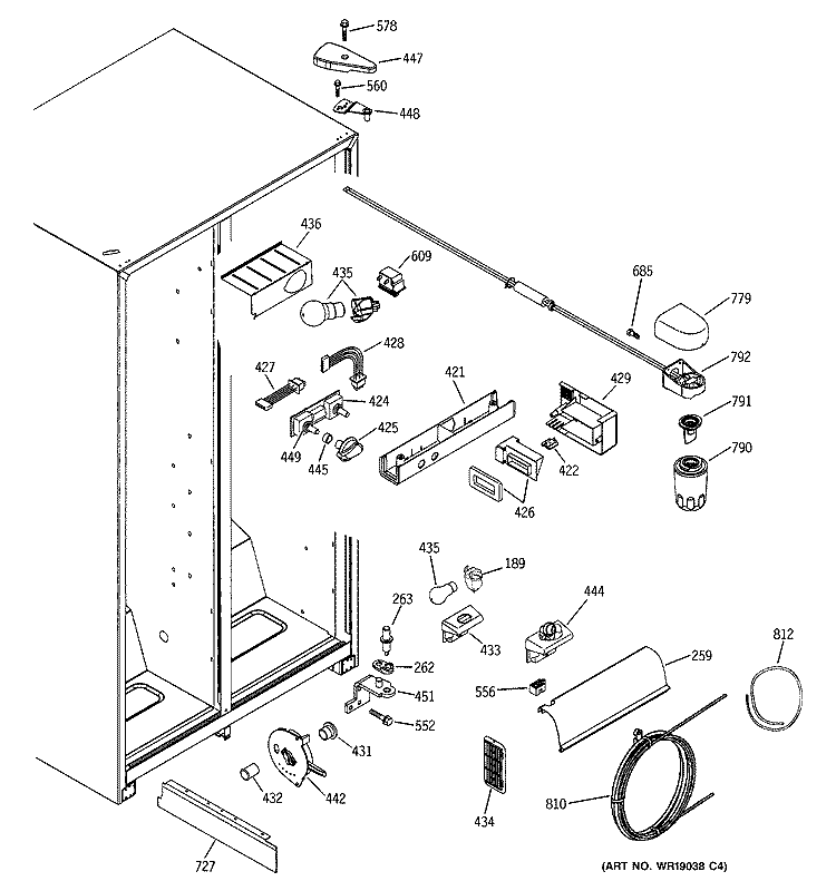 FRESH FOOD SECTION Diagram and Parts List for GSS22JFMCWW  General Electric Refrigerator