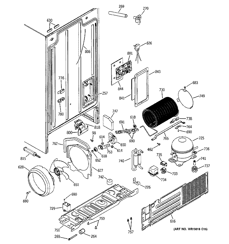 SEALED SYSTEM & MOTHER BOARD Diagram and Parts List for PSA22MIMCFWW  General Electric Refrigerator