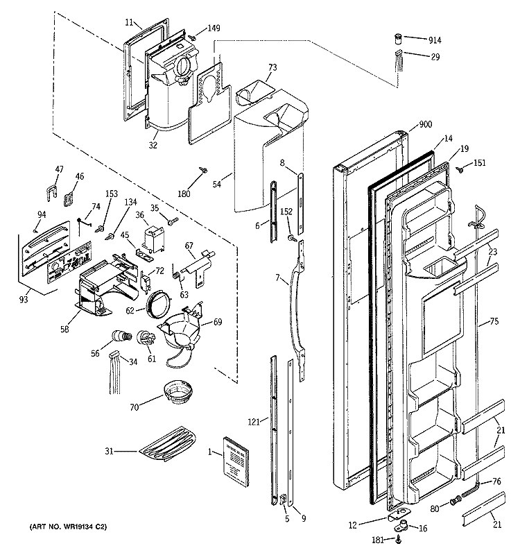 FREEZER DOOR Diagram and Parts List for PSA22MIMDFBB  General Electric Refrigerator