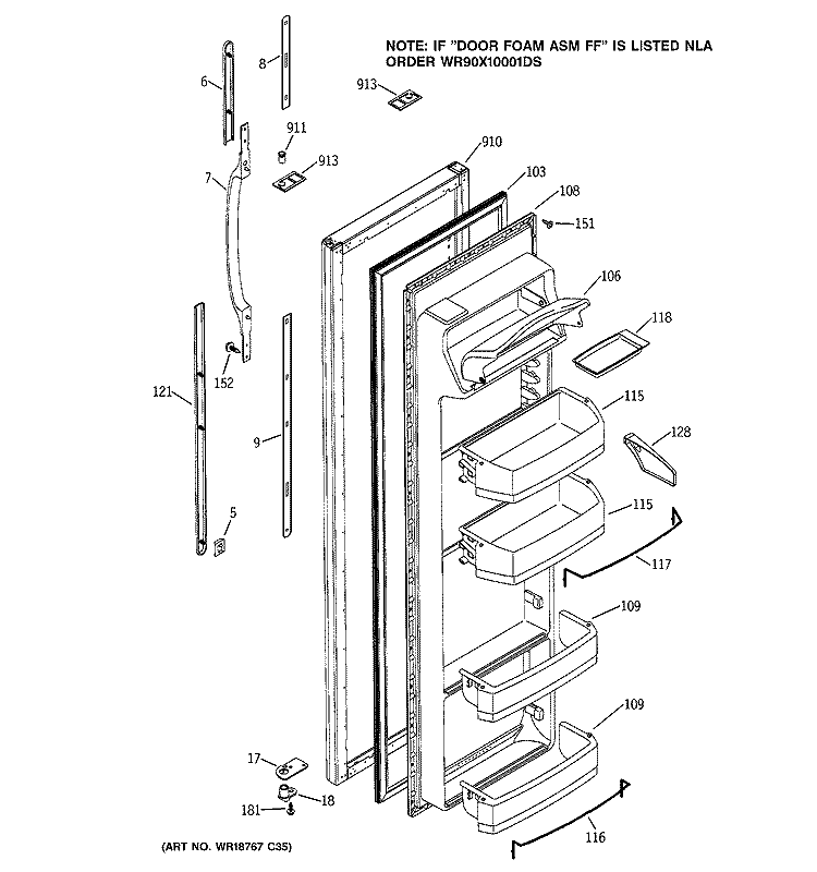 FRESH FOOD DOOR Diagram and Parts List for PSG22MIMBFWW  General Electric Refrigerator