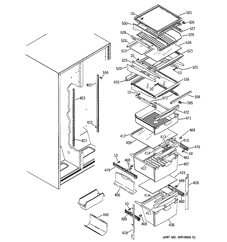 FRESH FOOD SHELVES Diagram and Parts List for PSG22MIMBFWW  General Electric Refrigerator