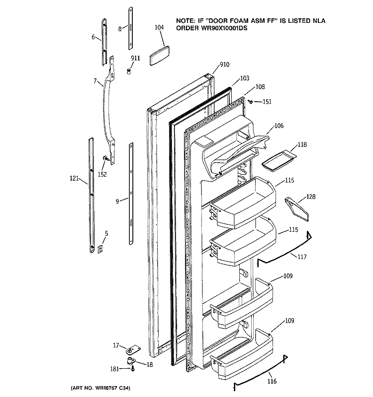 FRESH FOOD DOOR Diagram and Parts List for PSG22MIMCFWW  General Electric Refrigerator