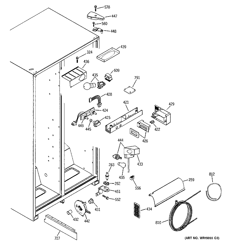 FRESH FOOD SECTION Diagram and Parts List for PSG22MIMDFWW  General Electric Refrigerator