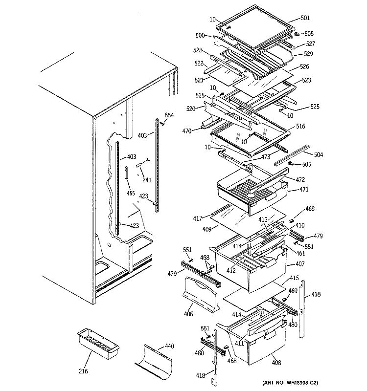FRESH FOOD SHELVES Diagram and Parts List for PSG22MIMDFWW  General Electric Refrigerator