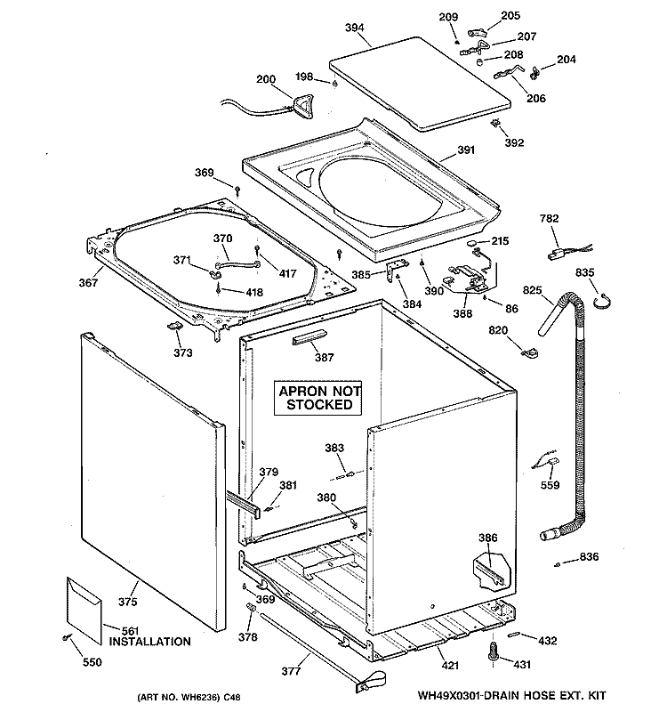 CABINET, COVER & FRONT PANEL Diagram and Parts List for WWXR4100T6WB  General Electric Washer