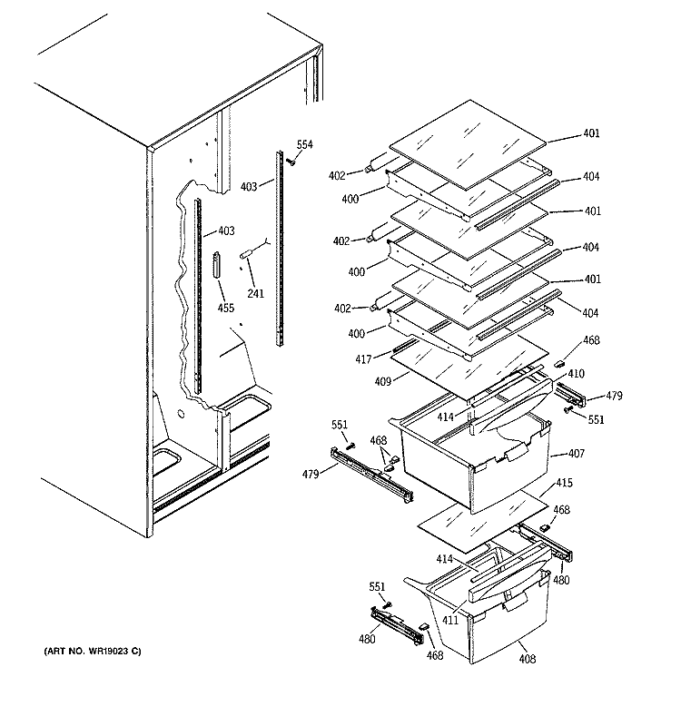 FRESH FOOD SHELVES Diagram and Parts List for GSM20IEMCWW  General Electric Refrigerator