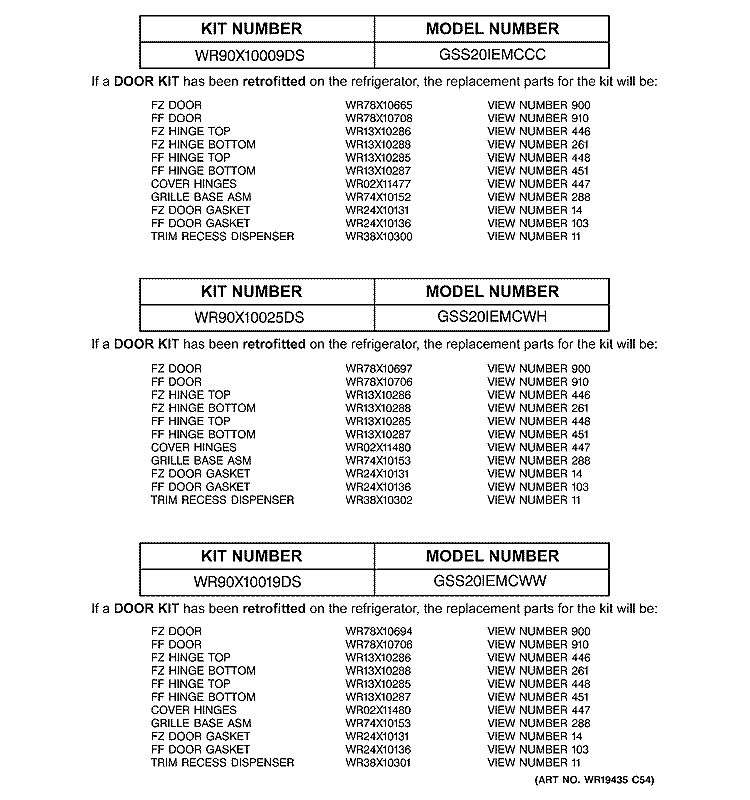 REPLACEMENT PARTS LIST Diagram and Parts List for GSS20IEMCWH  General Electric Refrigerator