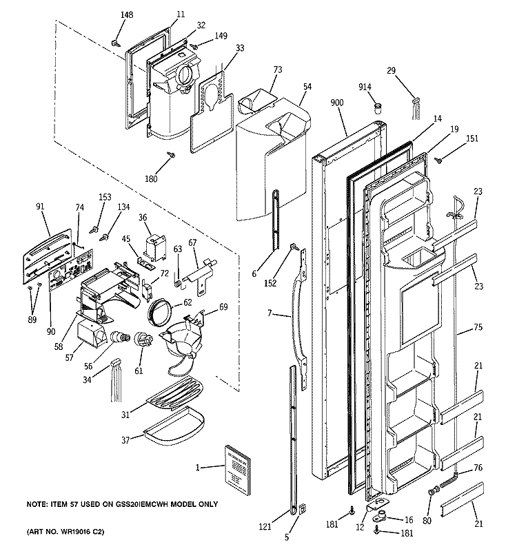 FREEZER DOOR Diagram and Parts List for GSS20IEMCWH  General Electric Refrigerator