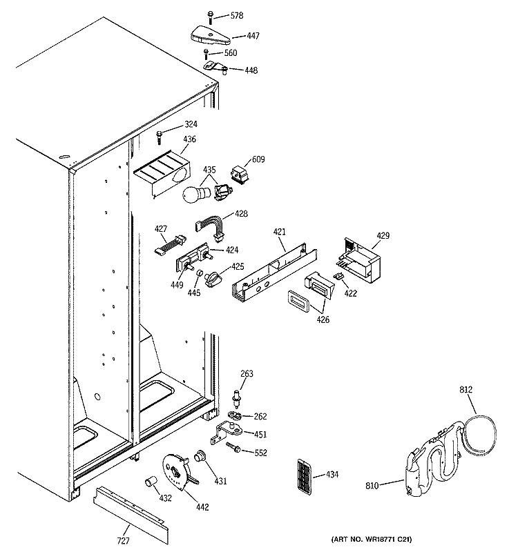 FRESH FOOD SECTION Diagram and Parts List for GSS20IEMCWH  General Electric Refrigerator