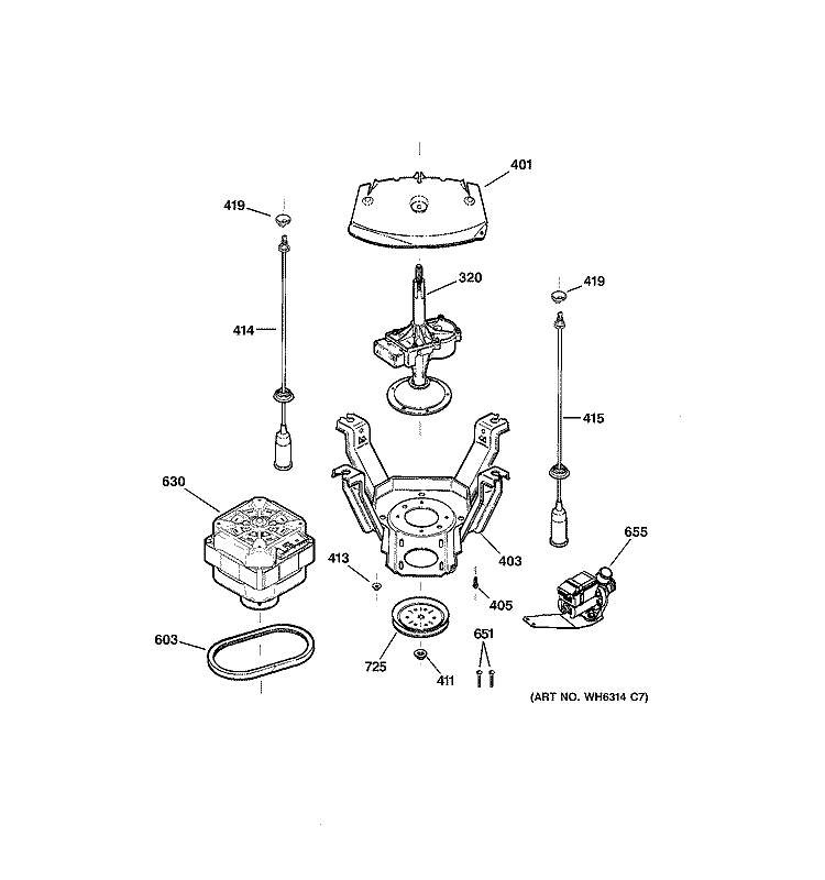 SUSPENSION, PUMP & DRIVE COMPONENTS Diagram and Parts List for WHDSR209D1WW  General Electric Washer