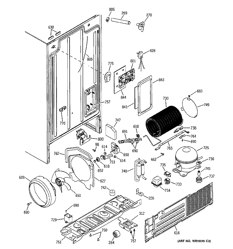 SEALED SYSTEM & MOTHER BOARD Diagram and Parts List for GSS25SGMCBS  General Electric Refrigerator