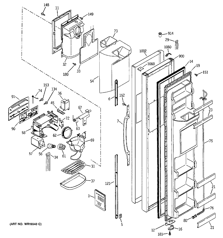 FREEZER DOOR Diagram and Parts List for GSS25SGMCBS  General Electric Refrigerator