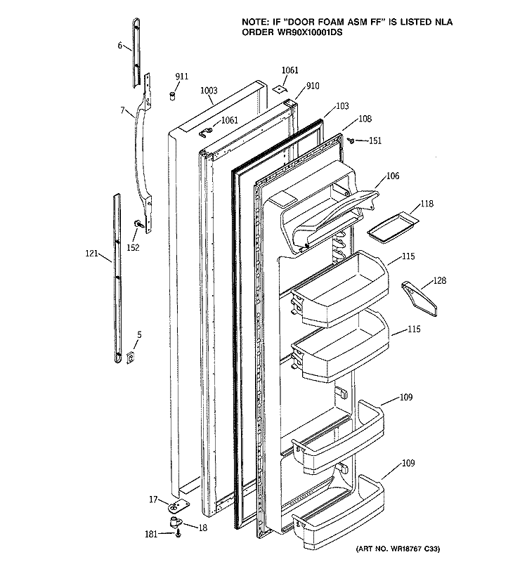 FRESH FOOD DOOR Diagram and Parts List for GSS25SGMDBS  General Electric Refrigerator