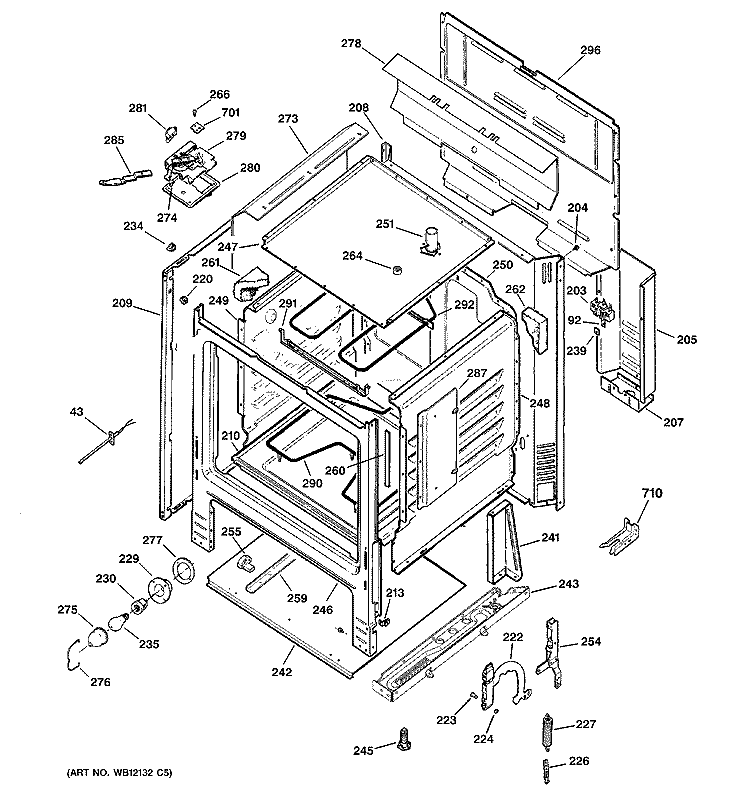 BODY PARTS Diagram and Parts List for RB740BH1WH  Hotpoint Range