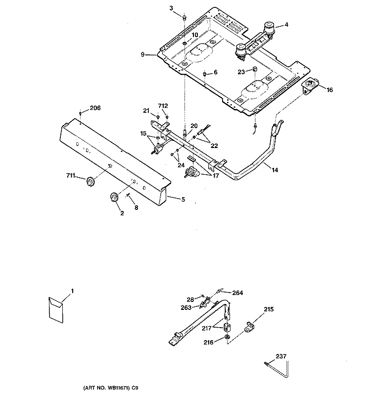 GAS & BURNER PARTS Diagram and Parts List for RGB508PPH1CT  Hotpoint Range