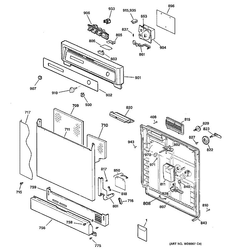 ESCUTCHEON & DOOR ASSEMBLY Diagram and Parts List for GSD2600G00CC  General Electric Dishwasher
