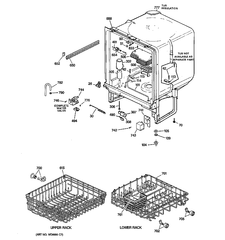BODY PARTS Diagram and Parts List for GSD2600G00CC  General Electric Dishwasher