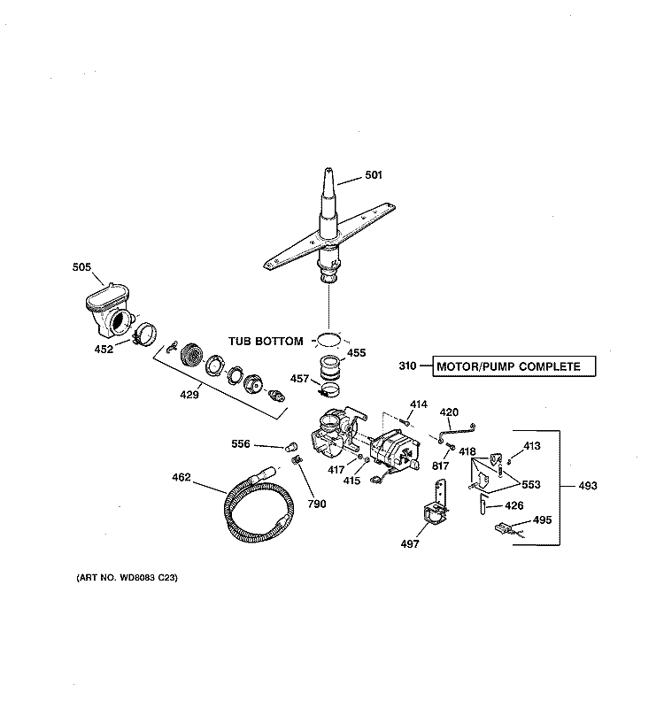 MOTOR - PUMP MECHANISM Diagram and Parts List for GSD2600G02CC  General Electric Dishwasher