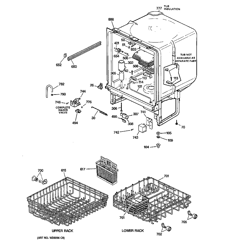 BODY PARTS Diagram and Parts List for GSD2700G02BB  General Electric Dishwasher