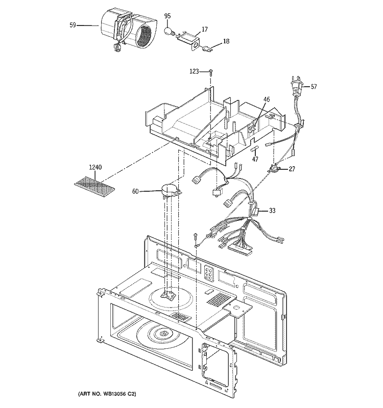 INTERIOR PARTS 2 Diagram and Parts List for JVM1533BD05  General Electric Microwave