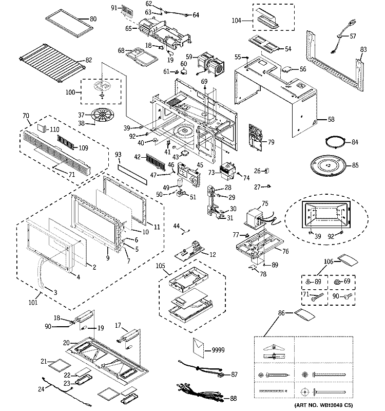 MICROWAVE Diagram and Parts List for JVM1650CH01  General Electric Microwave