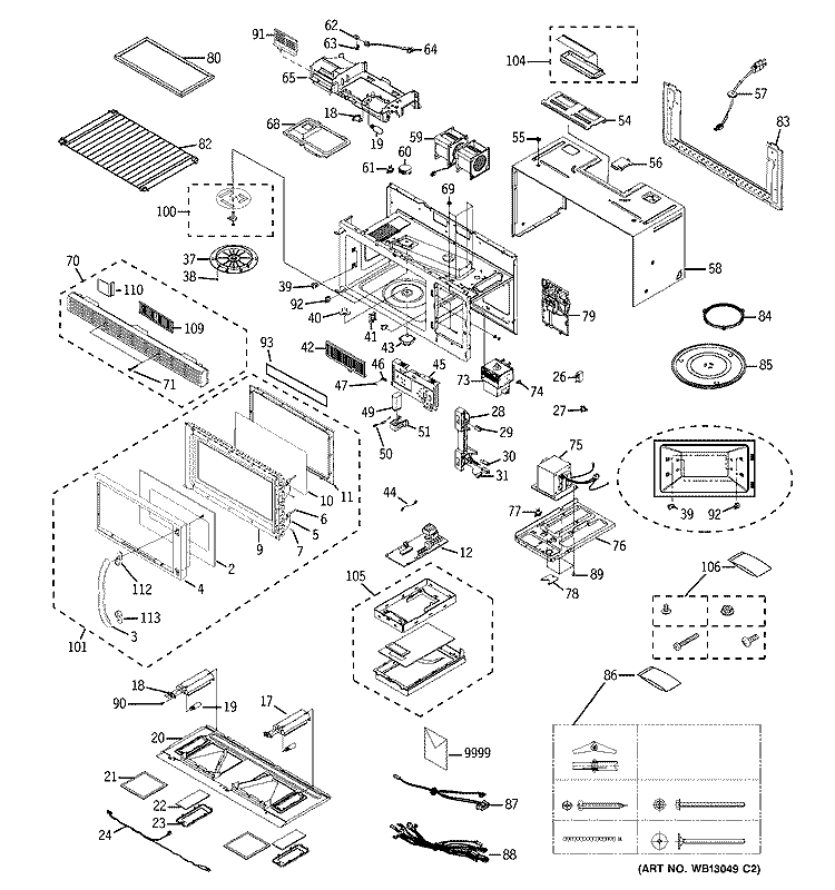 MICROWAVE Diagram and Parts List for JVM1650SH01  General Electric Microwave