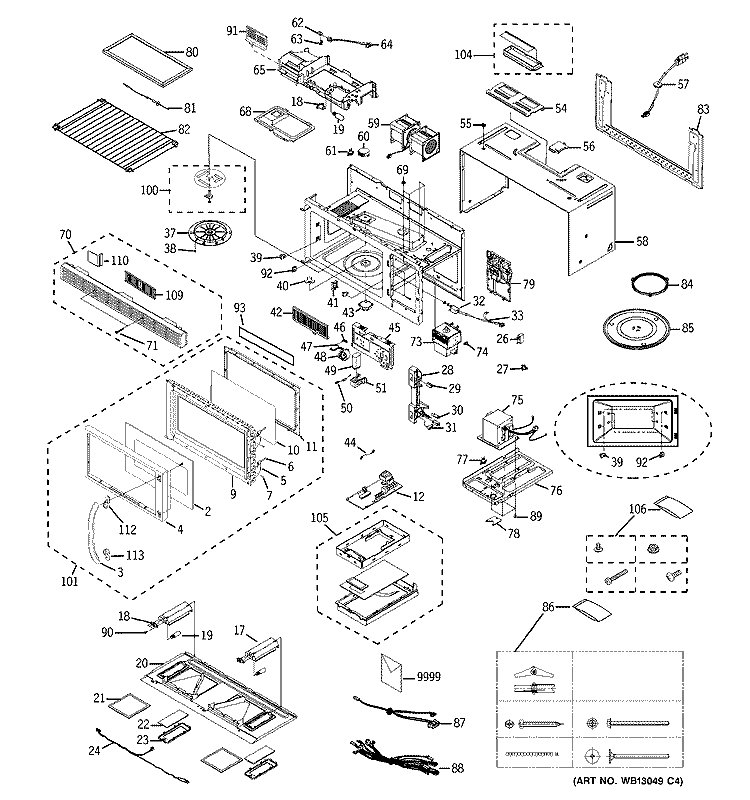 MICROWAVE Diagram and Parts List for JVM1660SH01  General Electric Microwave