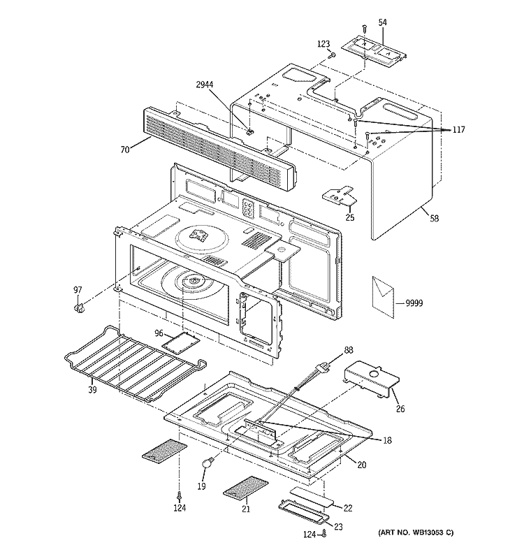 OVEN CAVITY PARTS Diagram and Parts List for JVM1542WF03  General Electric Microwave